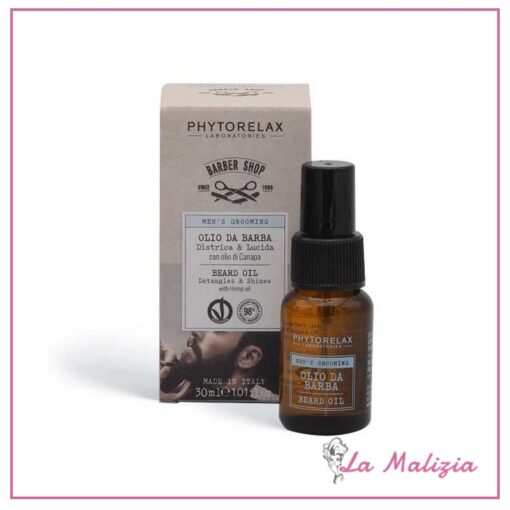 Phytorelax Uomo Barber Shop Olio da Barba Districante & Lucidante con Olio di Canapa 30 ml